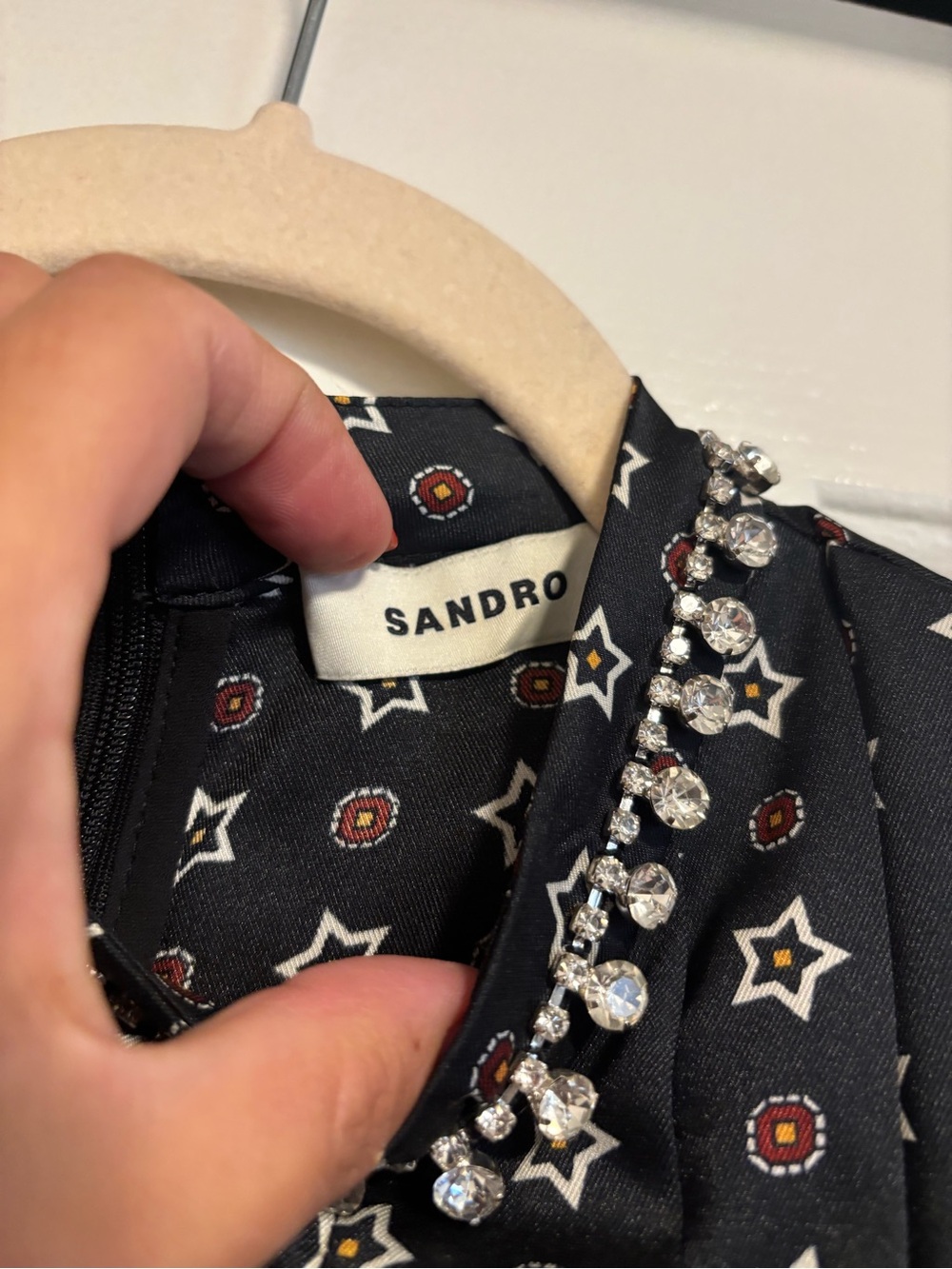 NWOT Sandro Black Star-Print Mini Satin Dress FR 36 - Picture 3 of 9